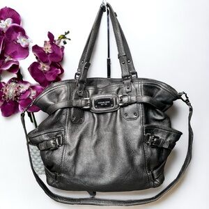 Authentic Michael Kors Gansevoort Silver Metalic Leather Hobo Crossbody w/ COA